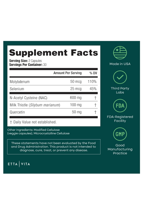 Etta Vita N-Acetyl Cysteine Liver Detox Cleanse  600mg 60 Veg Capsul.(Ösg Özel Sporcu Gıdaları)