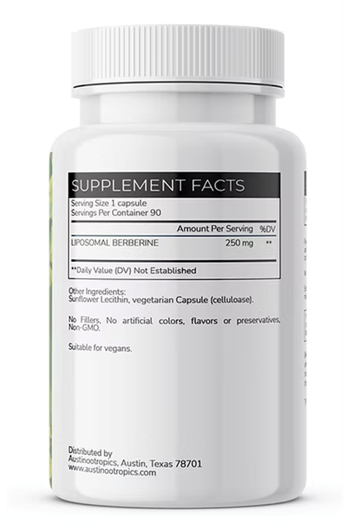 Austinootropics Liposomal Berberine 250mg 90 Veg Capsules.