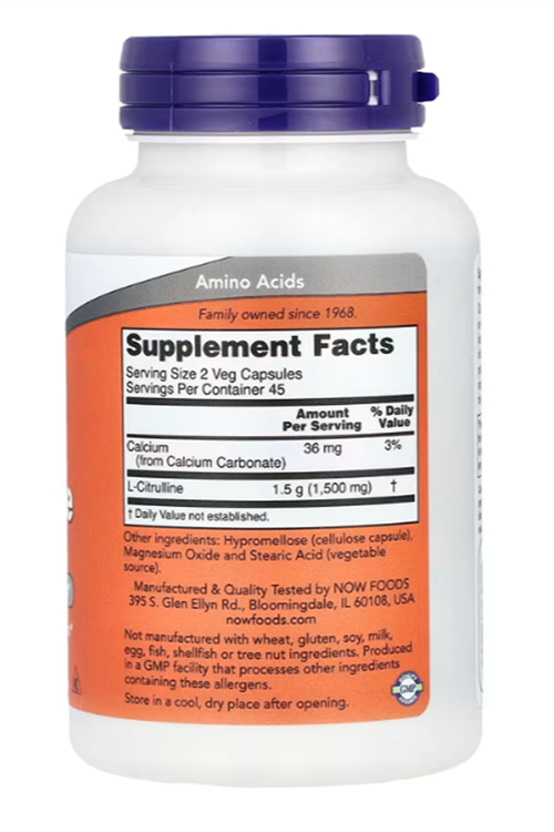 NOW Foods, L-Citrulline, 750 mg, 90 Veg Capsules.