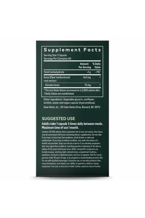 Gaia Herbs Kava Root -  60 Vegan Liquid Phyto-Caps 442mg. USA MENŞEİ.