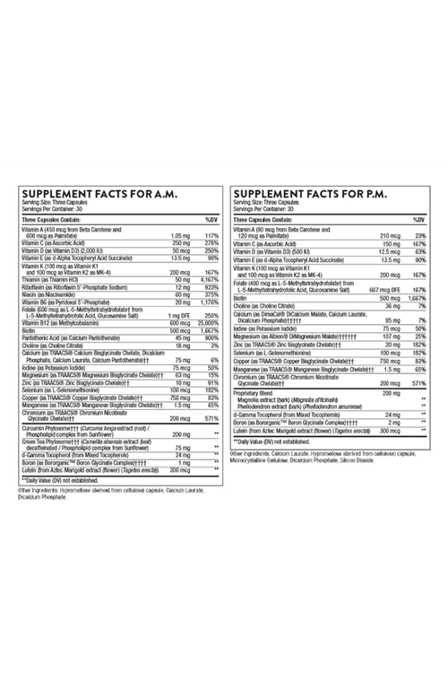THORNE   Multi-Vitamin Elite A.M 90. - P.M 90. Daily Two Formulas Third-Party Certified 180 Capsul.