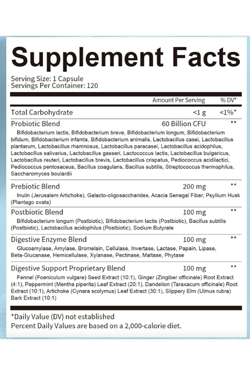 Totaria Probiotic Prebiotic  Postbiotic 120 Capsul 60 Billion CFU 24 Strains w/Digestive Enzymes, Prebiotic Fiber, Slippery Elm, Daily Complete Immune, Gut Health.
