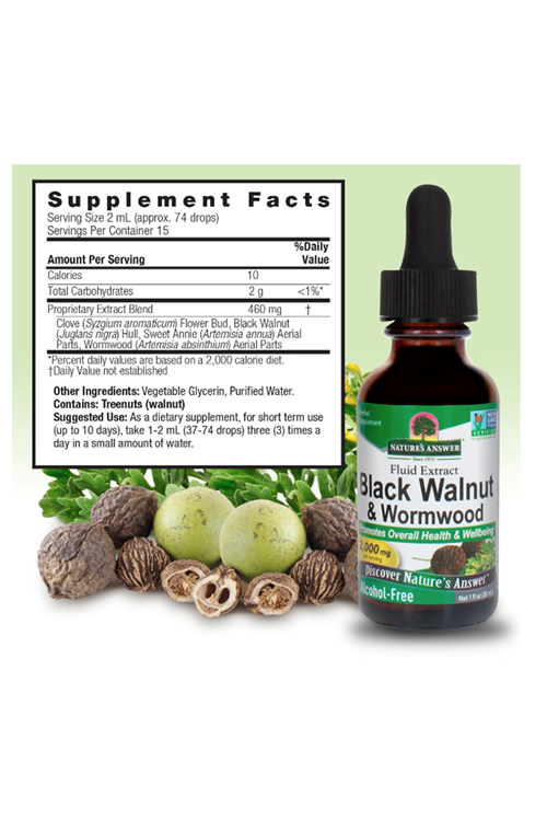 Nature's Answer Black Walnut  Wormwood Fluid Extract Alcohol-Free, 1 fl oz (30 ml).