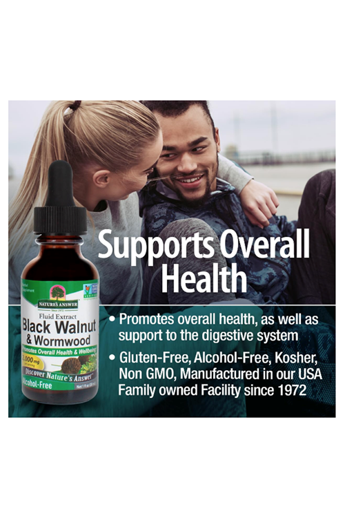 Nature's Answer Black Walnut  Wormwood Fluid Extract Alcohol-Free, 1 fl oz (30 ml).