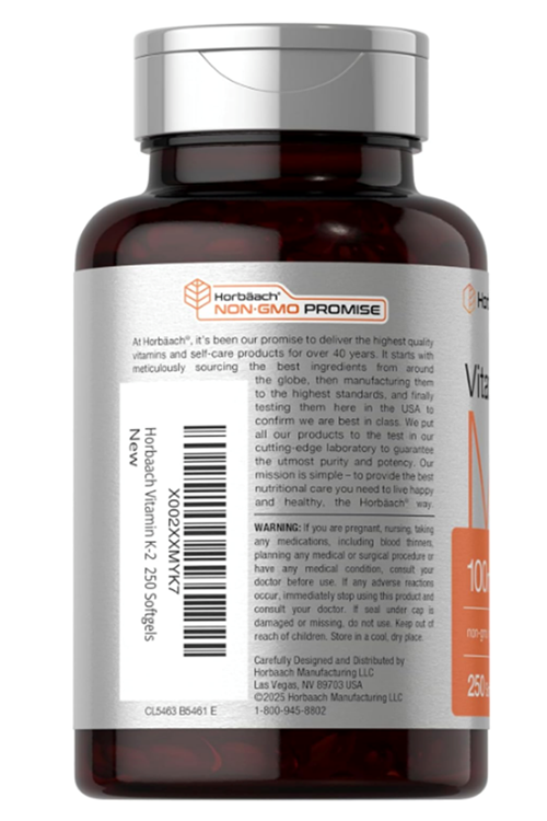 Horbäach  Vitamin K2 MK7 100mcg  250 Softgels.Orj Abd.