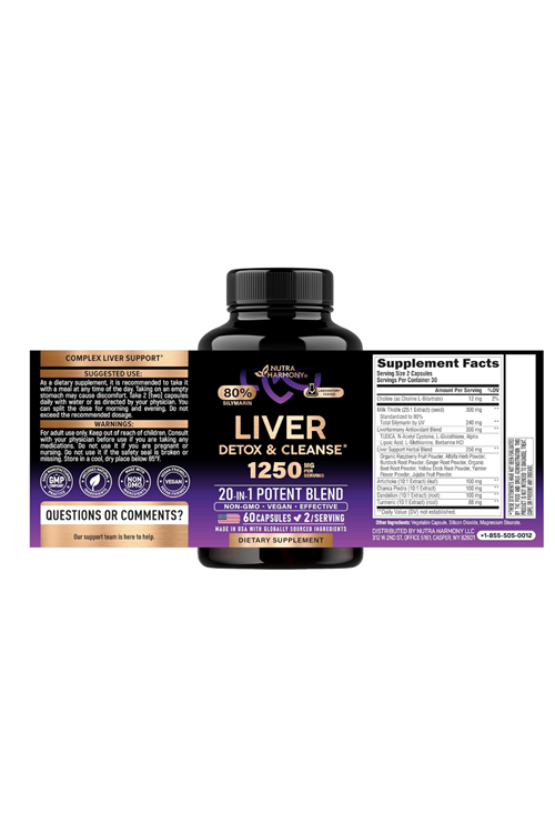 NUTRAHARMONY  Liver Cleanse  Detox 1250mg  60 Capsul  Vegan  Made in USA.