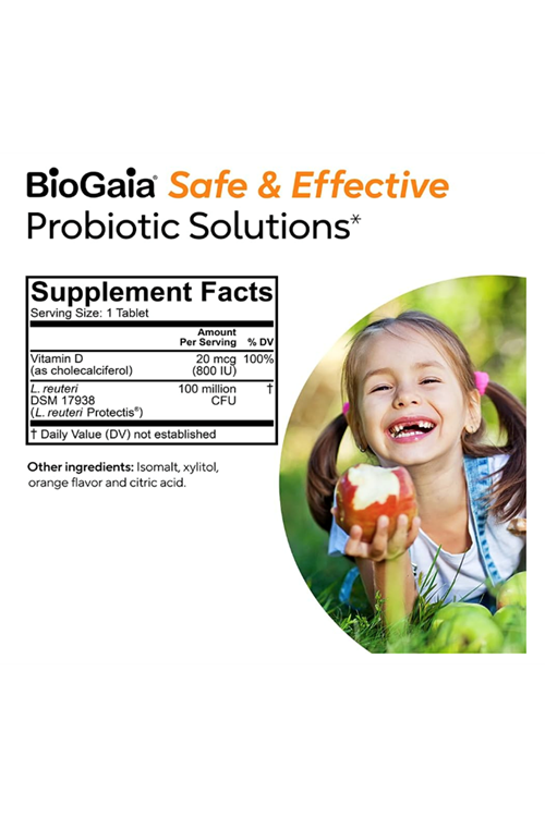 BioGaia Immune Active Kids  Probiotic + Vitamin D  Ages 3+ Allergen Dairy Soy Gluten Free By Pediatricians  60 Day Supply  Orange Flavored Chewable.