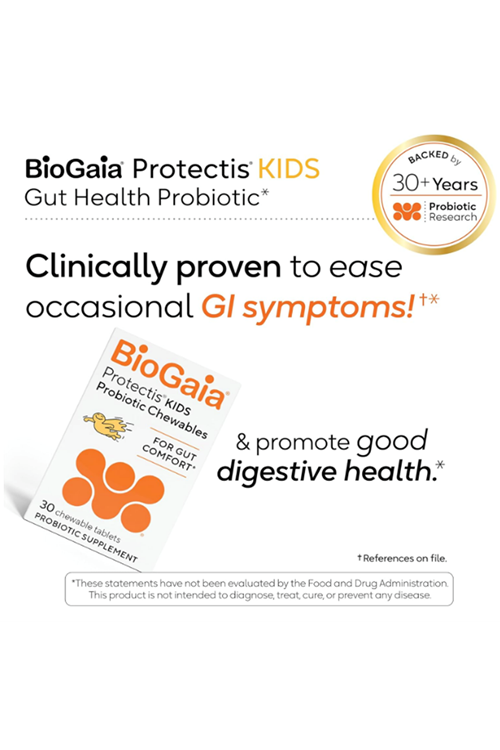 BioGaia Protectis Kids Probiotic for Ages 3+  Promotes Regularity Dairy Soy  Gluten Free 30 Chewable Tablets.