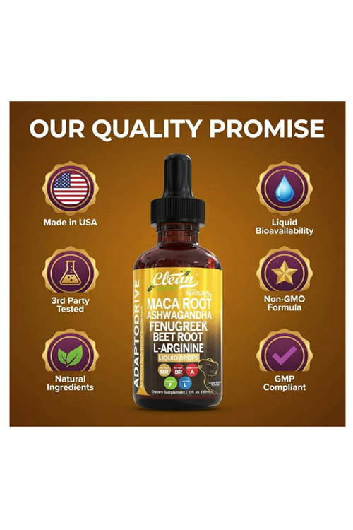 Clean Nutra Organic Maca Root 60 ML  Asvaganda, Fenugreek, Beet Root and L-Arginine Multi vitamin  Women and Men.
