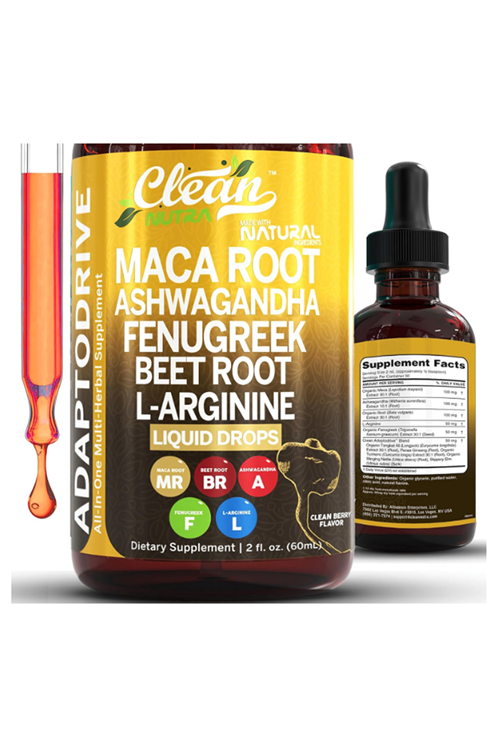 Clean Nutra Organic Maca Root 60 ML  Asvaganda, Fenugreek, Beet Root and L-Arginine Multi vitamin  Women and Men.
