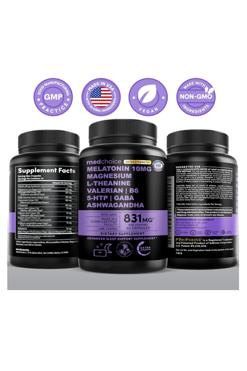 MEDCHOICE ÖSG ÖZEL SPORCU GIDALARI Extra Strength 10mg 90 Capsul-Magnezium-Asvaganda-Chamomile Extract-L-Theanine -Valerian Root.