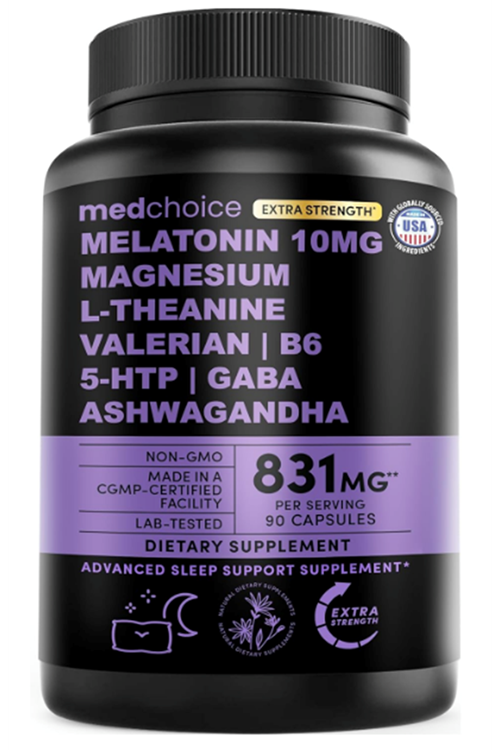 MEDCHOICE  Extra Strength 10mg 90 Capsul-Magnezium-Asvaganda-Chamomile Extract-L-Theanine -Valerian Root.