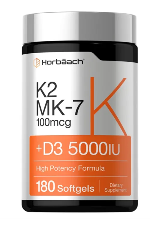 Horbaach (Ösg Özel Sporcu Gıdaları) Vitamin D3 K2 5000 iu  100mcg MK-7 Complex  180 Softgel.Abd Menşei.