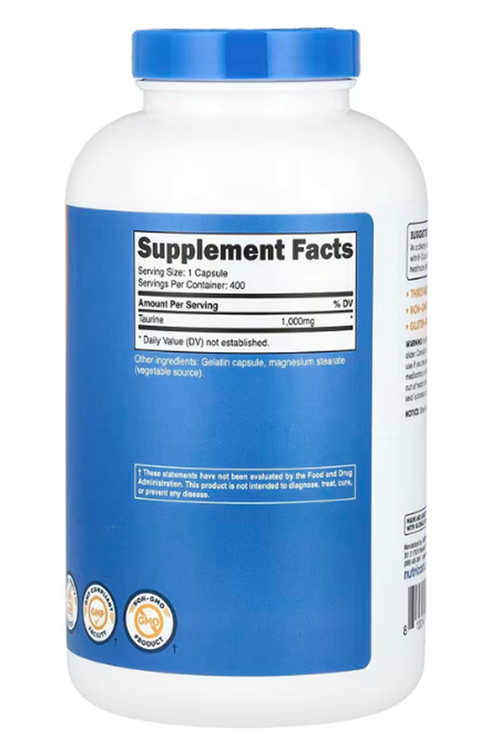 Nutricost, Taurine, 1,000 mg , 400 Capsules.