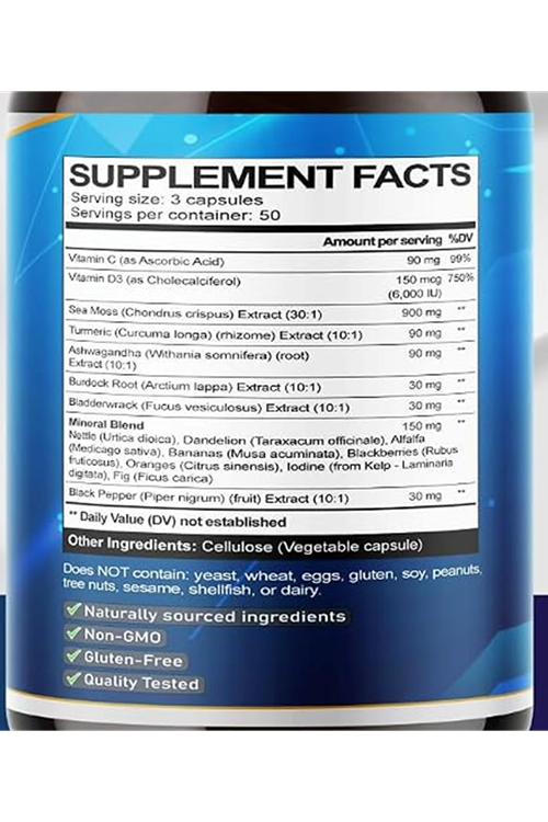 Vegatot Sea Moss 1410mg Daily Wellness Support 150 Capsules.