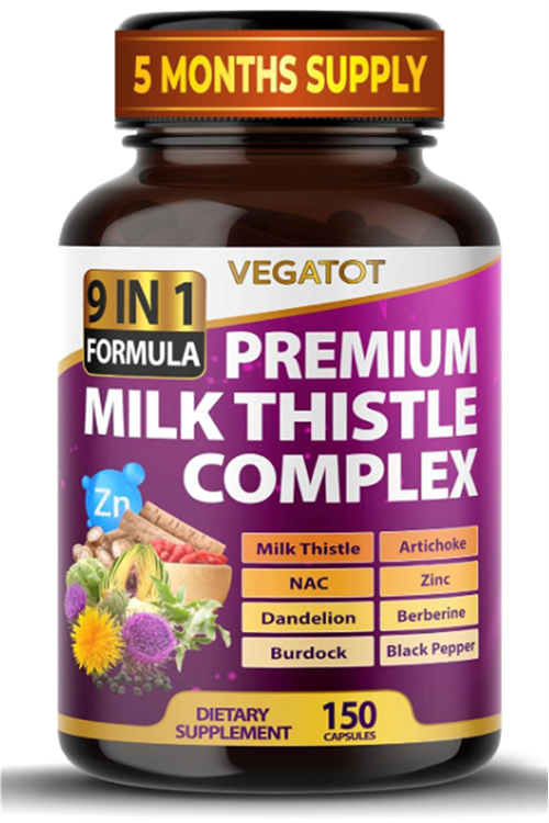 Vegatot Premium Milk Thistle 9-in-1 with Artichoke, 150 Capsules.