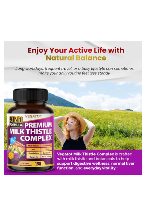 Vegatot Premium Milk Thistle 9-in-1 with Artichoke, 150 Capsules.