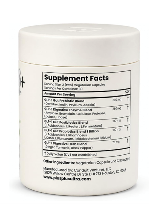 Plus+Ultra  GLPLUS+ GLP-1 Companion Gut Supplement Prebiotic Probiotic Postbiotic 60 Capsul.
