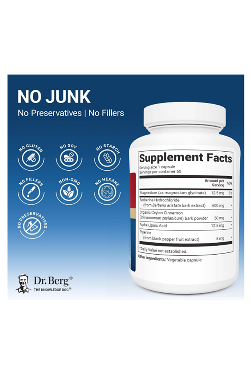 Dr. Berg Berberine 5-in-1 Formula, 60 Capsules – 1200 mg.Made ın Usa.