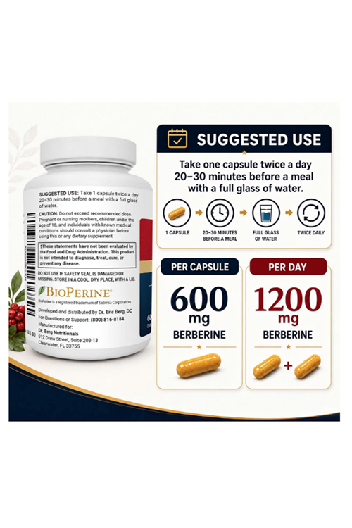 Dr. Berg Berberine 5-in-1 Formula, 60 Capsules – 1200 mg.Made ın Usa.
