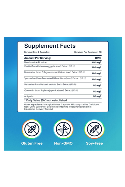 Advantage Nutra NMN Supplement Alternative - Liposomal Nicotinamide Riboside, Fisetin, Resveratrol, Apigenin, Berberine 60 Capsul.