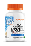Doctor's Best High Absorption Iron Chelated with Ferrochel, Gentle on The Stomach, Immune Health, Blood Health, 27mg 120 Tablet.3731