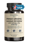 VINATURA Kanna Zembrin  Panax Ginseng  Asvaganda *Brain Health, Stress Relief Support* 60 Caps.Usa Menşei.3952