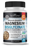 BioSchwartz Magnesium Bisglycinate 100% Chelate No-Laxative Effect - Maximum Absorption- Fully Reacted & Buffered for Energy Muscle Bone & Joint Support -180 Vegi Capsul.