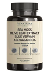 VINATURA Organic SEA MOSS  Blue Vervain - with Black Seed Oil, KSM 66 - Ginger, Burdock Root - 1250mg 60 Capsul. Made ın Usa