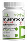DEAL SUPPLEMENT  Organic 10-in-1 Mushroom  8,000mg Per Serving, 240 Capsules – Lions Mane, Turkey Tail, Reishi, Cordyceps & More Mushroom Complex – Immune, Energy & Nootropic Brain Support .4246