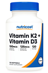 Nutricost Vitamin K2 (MK7) (100mcg) + Vitamin D3 (5000 IU) 120 Softgels.Abd Menşei