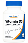 Nutricost Vitamin D3 2000 iu Softgels, 240 Softgels.Abd Menşei