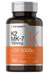 Horbaach Vitamin D3 K2 5000 iu  100mcg MK-7 Complex  180 Softgel.Abd Menşei