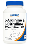 Nutricost L-Arginine L-Citrulline Complex 750mg, 120 Capsules.Abd Menşei.4135