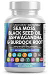 Clean Nutraceuticals Sea Moss Black Seed Oil Turmeric Bladderwrack Burdock & Vıtamın C Vıtamın D3 with Elderberry Manuka Dandelion Yellow Dock Iodine.60 Capsul.Abd Menşei