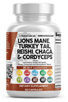 Clean Nutraceuticals Lions Mane 20in1 60 Capsul,Mushroom with Turkey Tail Reishi Cordyceps Chaga Maitake Meshima Poria Cocos Shiitake Oyster Porcini Enoki.57.