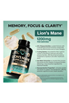 NUTRAHARMONY  Organic Lions Mane - Made in USA 1200 mg Memory & Focus Support  120 Capsules.