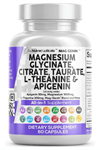 Clean Nutraceuticals Magnesium Glycinate Complex 60 Capsul 1000mg with L-Theanine 200mg Apigenin 50mg Citrate Taurate-5-HTP GA.BA Passion Flower Lemon Balm L-Glycine Phosphatidylserine..