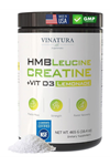 VINATURA HMB Creatine Leucine  465gr - 5g Creatine Monohydrate, 3g HMB, 3g L-Leucine-Vitamin D3,Vegan Lemonade Flavo - 30 Servis.