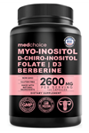 MEDCHOICE Myo-Inositol and D-Chiro Inositol,Folate, Vitamin D3, Zinc, Magnezium Berberıne 120 Capsul.