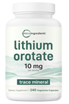Micro Ingredients Lithium Orotate 10mg, (1 capsul 5mg) 240 Veggie Capsul  High Bioavailability Trace Mineral  Brain Mood Support.