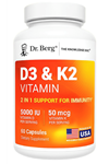 Dr. Berg  Vitamin D3 & K2 5,000 IU + MK-7 – 60 Capsul – Immune, Bone  Heart Support Magnezium, Zinc, B6. 