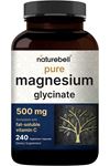 Naturebell Pure Magnesium Glycinate 500mg 240 Veggie Capsules with Fat Soluble Vitamin C, Veggie Capsules – 3rd Party Tested.USA.43.