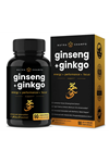 NutraChamps Korean Red Panax Ginseng +Ginkgo  90 Capsul Extra Strength Ginsenosides for Energy, Focus, Performance, Vitality  Immune Support  Korean Red Ginseng Root Extract (Premium Gold).