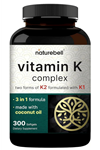 NatureBell Vitamin K Complex - 300 Softgels  2,600mcg Vitamin K - Full Spectrum High Absorption K1  K2 MK-4  MK-7.