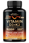 NUTRAHARMONY  Vitamin D3 K2 - Vitamin D3 10000 iu & K2 as MK-7 120 mcg Complex - 120 Capsul.